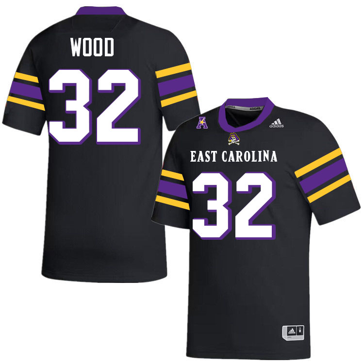 Julius Wood ECU Jersey,East Carolina Pirates #32 Julius Wood Jersey Youth College-Black 2024